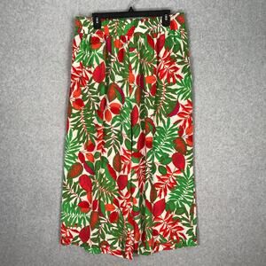 Rose Olive Pants Womens Plus 1X Green Red Wide Leg Crop Resort Vacation Palm